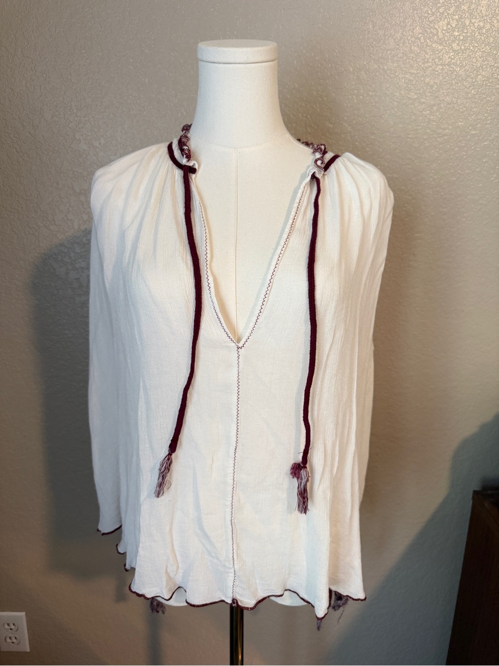 Free People White V-Neck Tie-Front Women's Boho Blouse